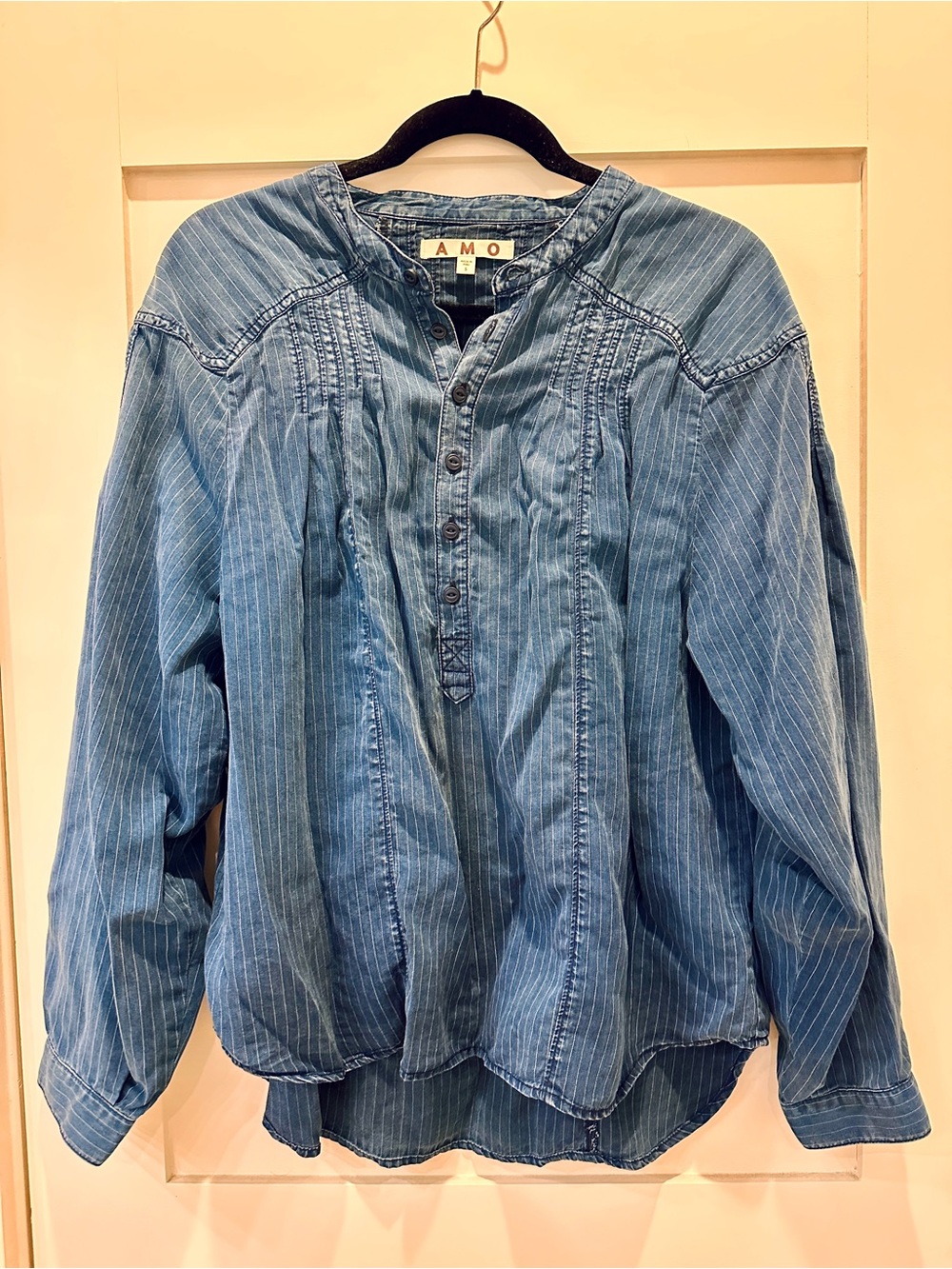 AMO Blue Pinstripe Denim Tunic Top